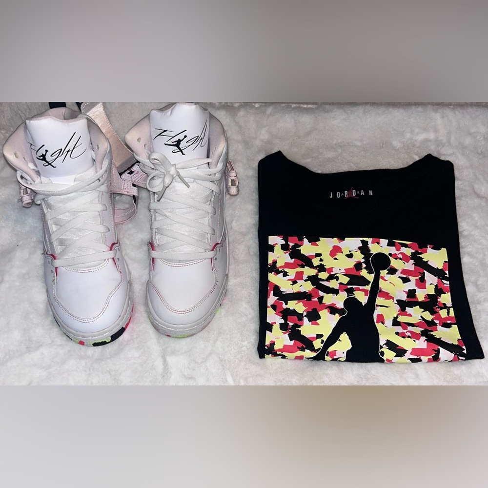 Jordan Flights 45 High White Barely Volt & Jordan Shirt
